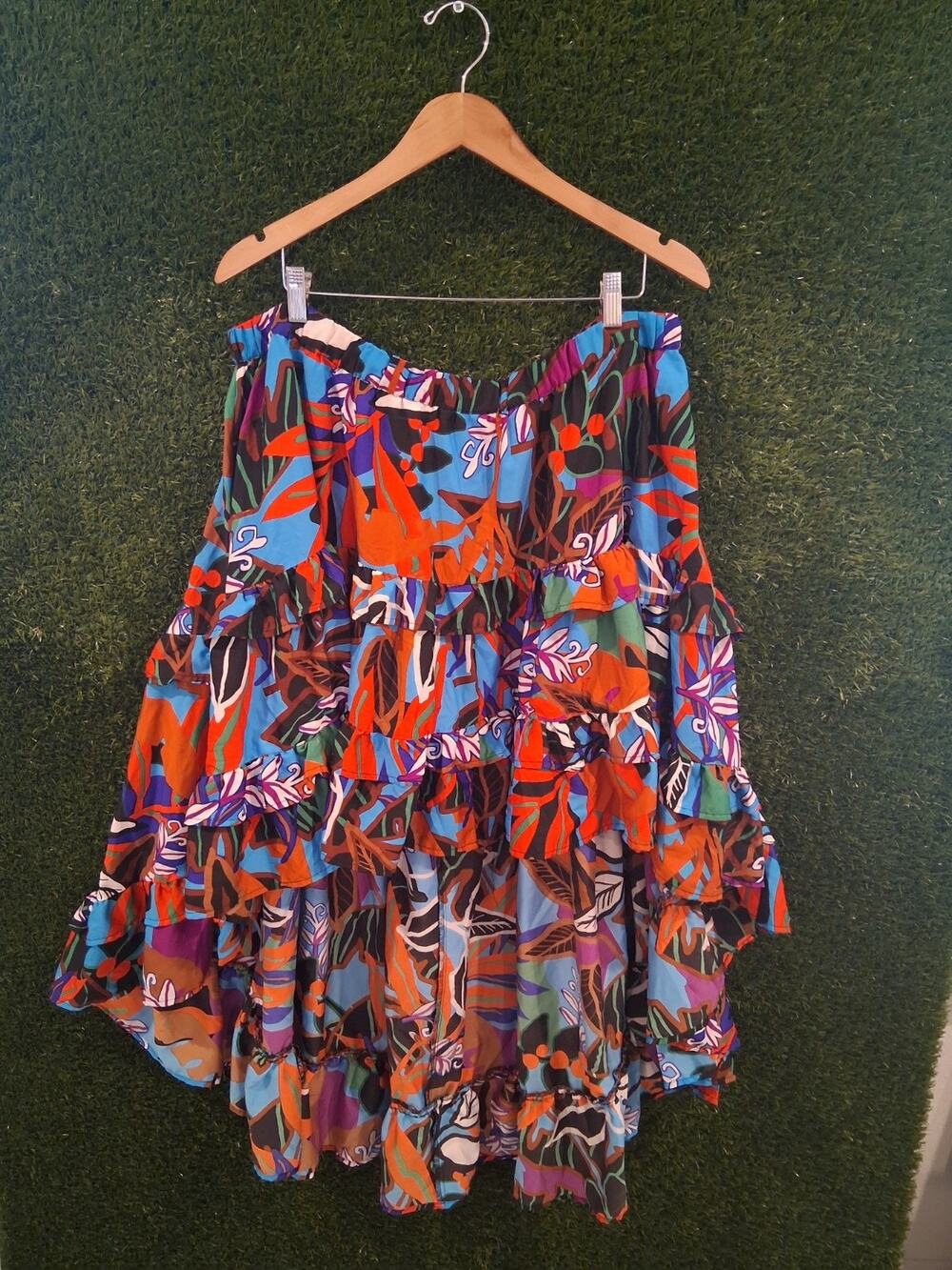 Truth NYC 3X Plus Size Ruffle Mullet Skirt High Low Tropical Abstract Maxi...